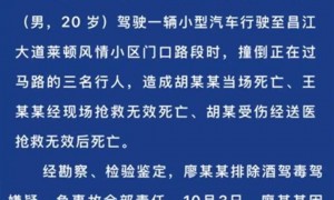 景德镇一家三口被撞身亡，肇事者两次猛踩油门
