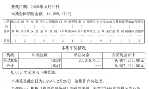 法兰克福1-1多特 足彩任九开463注20318元